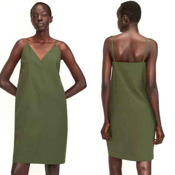 Everlane The Poplin Slip Dress V-Neck Kalamata Green Women's 00 NWT